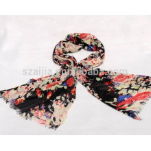 Fashion women 100 coton écharpe imprimé floral noir